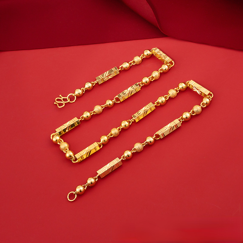 越南沙金泰金男士竹节项链仿黄金复古法霸气脖子链六角降佛珠链