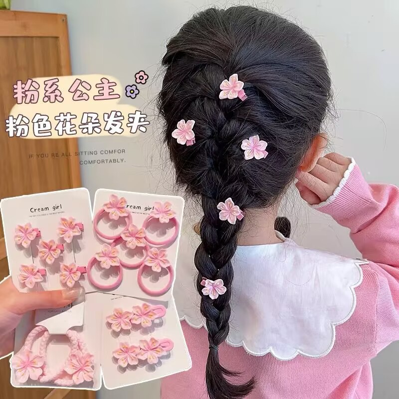 Spring Korean Style Cherry Blossom Children Do Not Hurt Hair Hairpin Pink Cute Girl Hairpin Flower Hair Rope Girl Leather Case