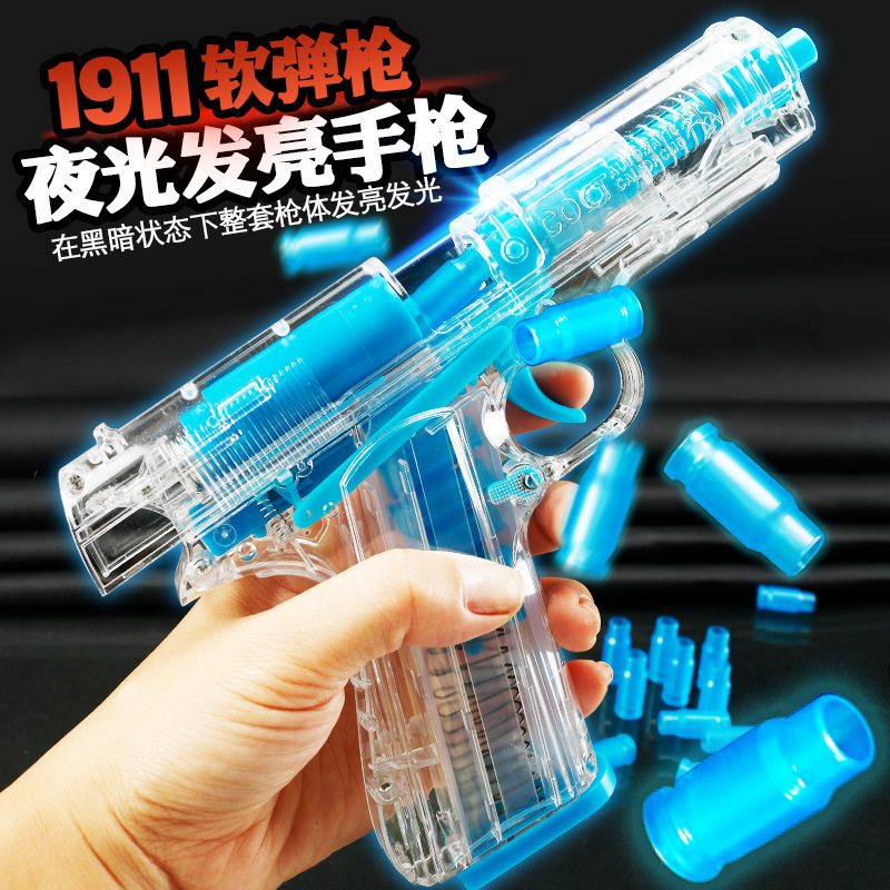 Luminous Colt 1911 Throw Shell Soft Bullet Gun Glock Desert Eagle Chicken Suit Children Fluorescent Toy Gun