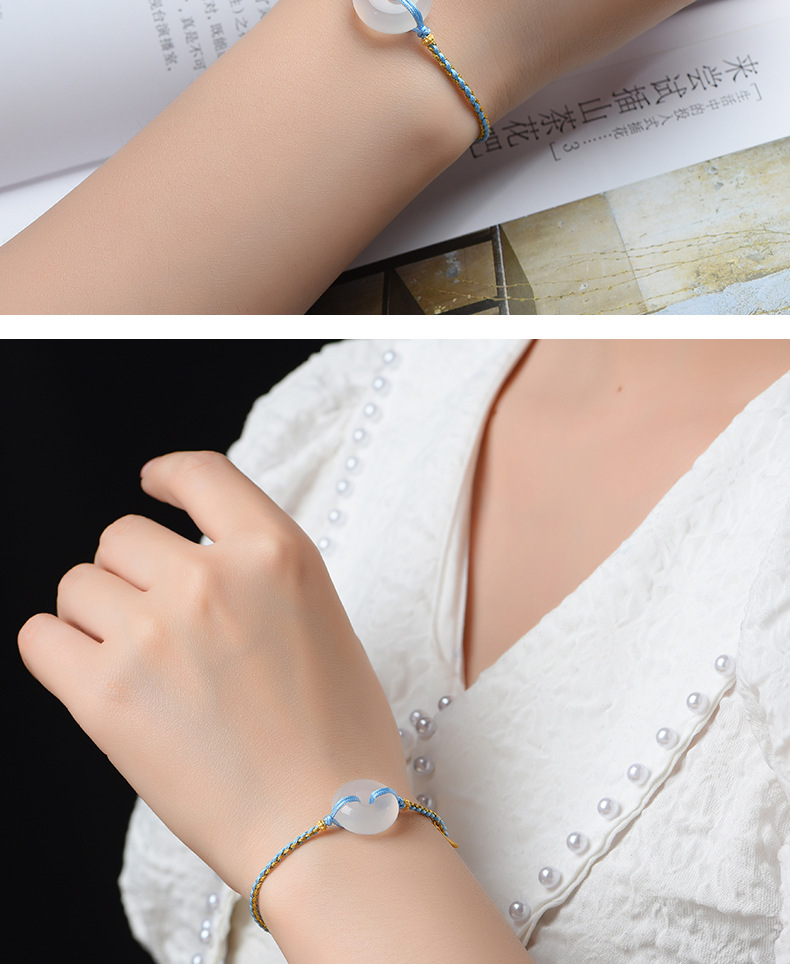 白玉髓面包扣手链diy女款手编绳 编织手绳送女友礼物小清新饰品