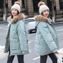 工装派克棉服女2021新款冬季中长款加绒加厚韩版宽松棉袄外套