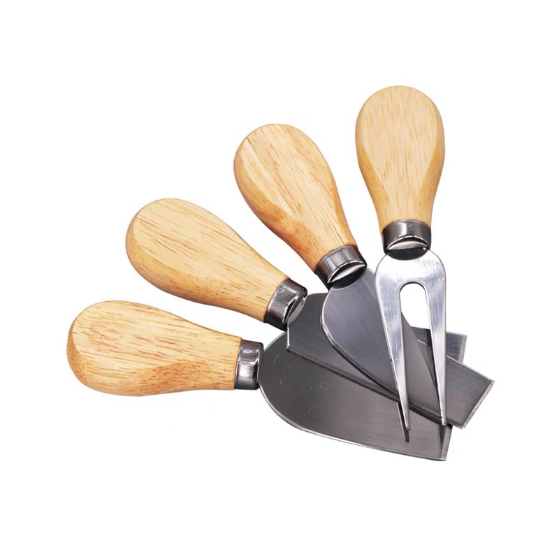 Factory Wholesale Stainless Steel Wooden Handle Cheese Knife Cheese Knife Butter Pizza Cutter Cake Tool Cheese Knife and Fork Set