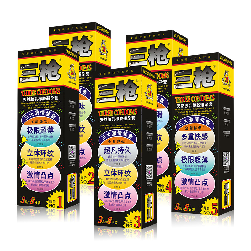 【三枪】24只装避孕套批发情趣性爱螺纹浮点安全套计生男用保健品