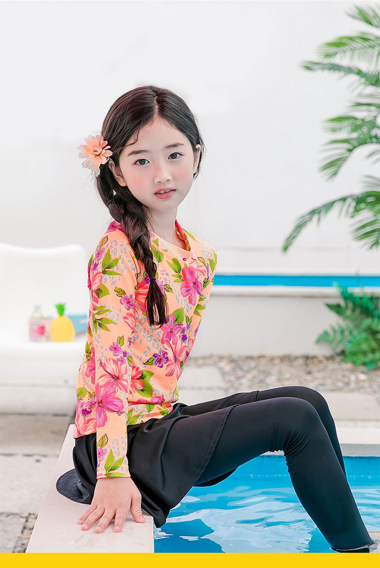儿童泳衣女童长袖防晒速干游泳衣中大童长裤裙式女孩泳衣韩国公主