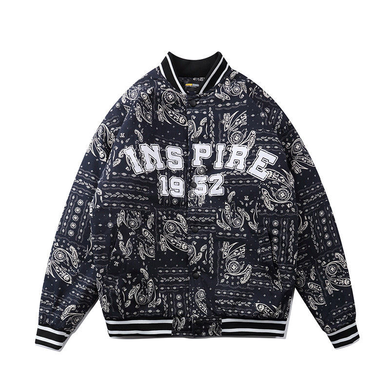 西海岸欧美街头腰果花潮牌夹克男女潮ins春秋美式棒球服外套上衣