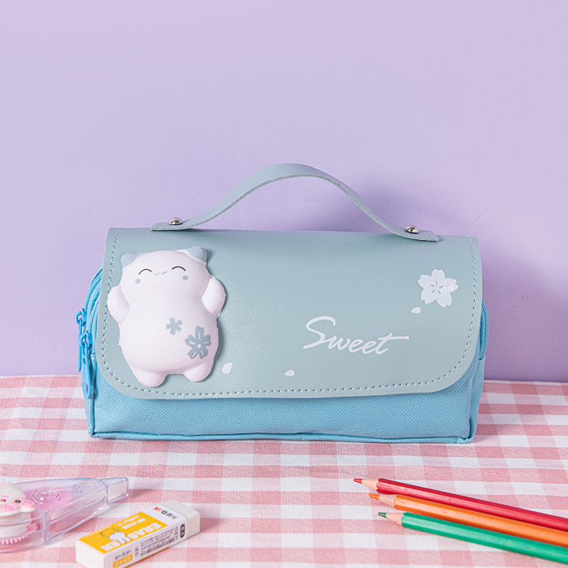 Cross-Border Wholesale Decompression Pencil Case Ins Good-looking Primary School Student Cute Cartoon Decompression Three-Layer Large Capacity Stationery Box