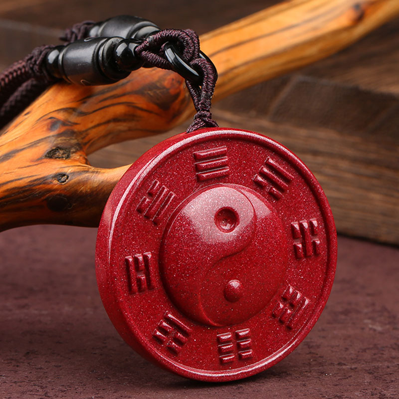 原矿朱砂吊坠乾坤太极五行八卦牌阴阳五行护身符保真镇宅男女挂件