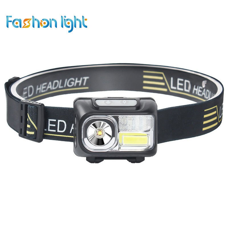 跨境led强光头灯感应充电夜跑钓鱼灯头戴式电筒双光源红光警示灯
