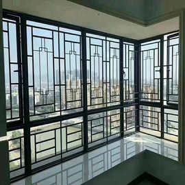 厂家生产铝合金窗花防盗网复古中式铝隔断 自建房铝窗花 批发