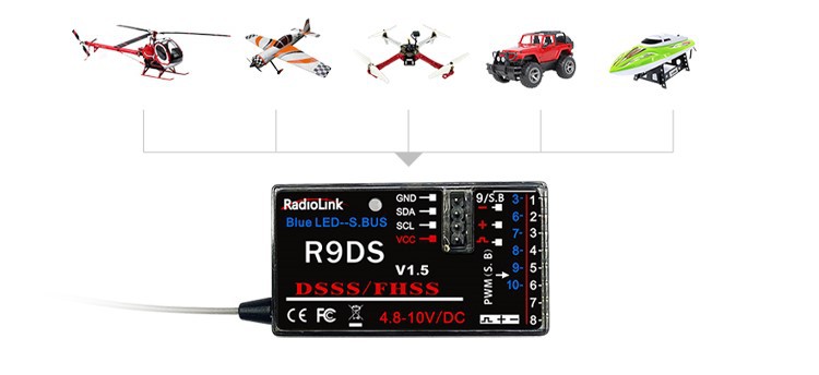 radiolink 乐迪r9ds接收机 10通道 sbus/pwm at9s/at10Ⅱ
