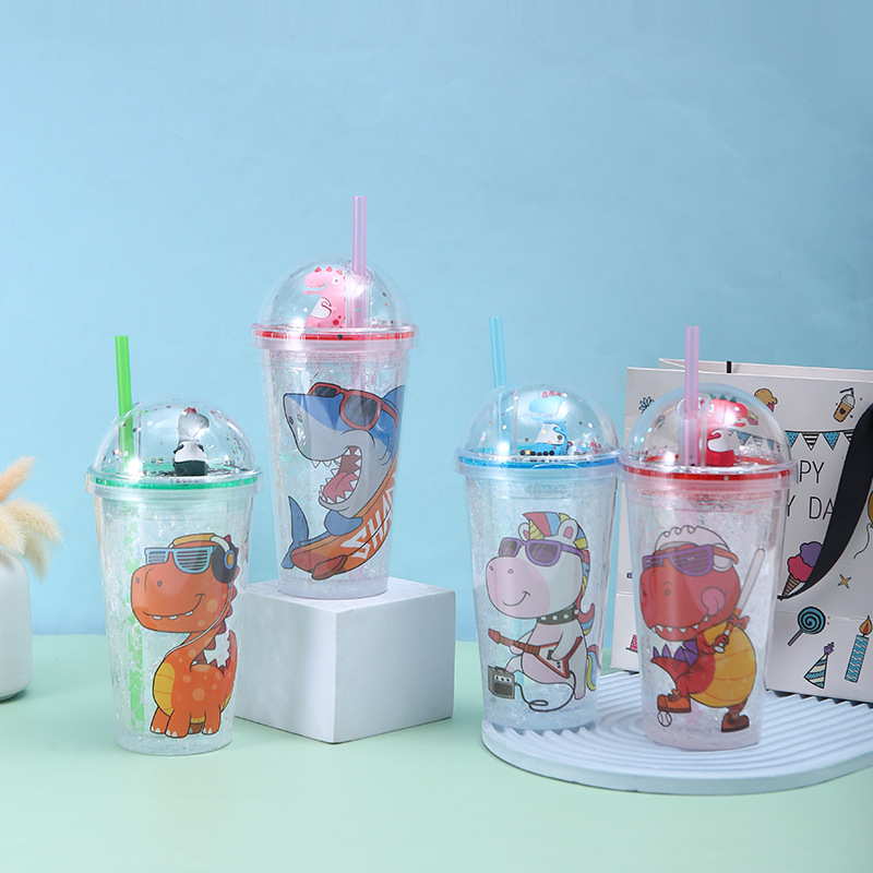 New Cartoon Summer Ice Glass Ins Style Creative Student Couple Cute Crushed Ice Cup Anti-Fall Plastic Cup with Straw