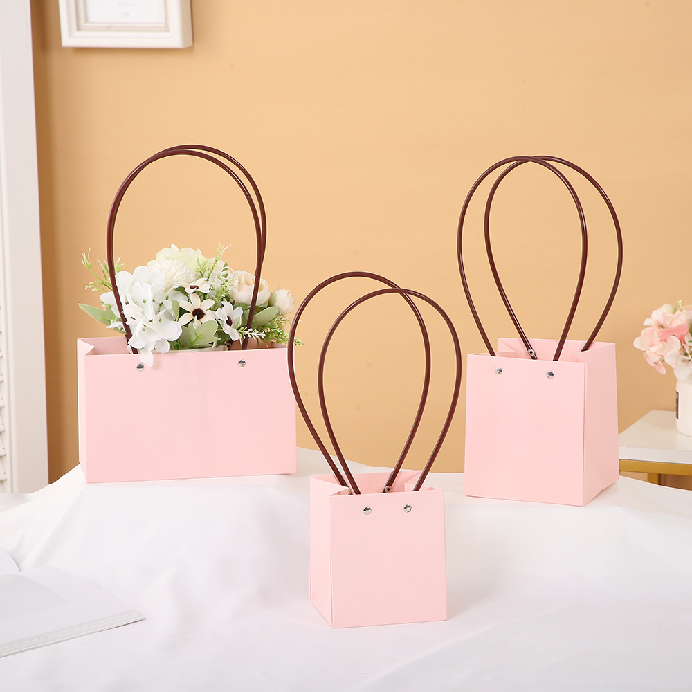 Kraft Paper Flower Handbag Valentine's Day Chinese Valentine's Day Flower Bag Floral Gift Bag Hand Gift Bouquet Packaging Bag