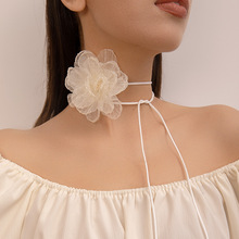 NZ2878跨境网纱花朵皮蜡线项链少女纯欲可爱夏季手工绑带项圈饰品