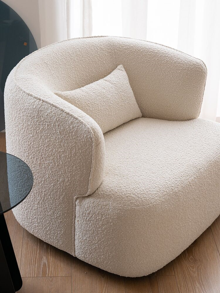 北欧现代简约小户型客厅羊羔绒单人沙发椅休闲绒布卧室创意网红椅