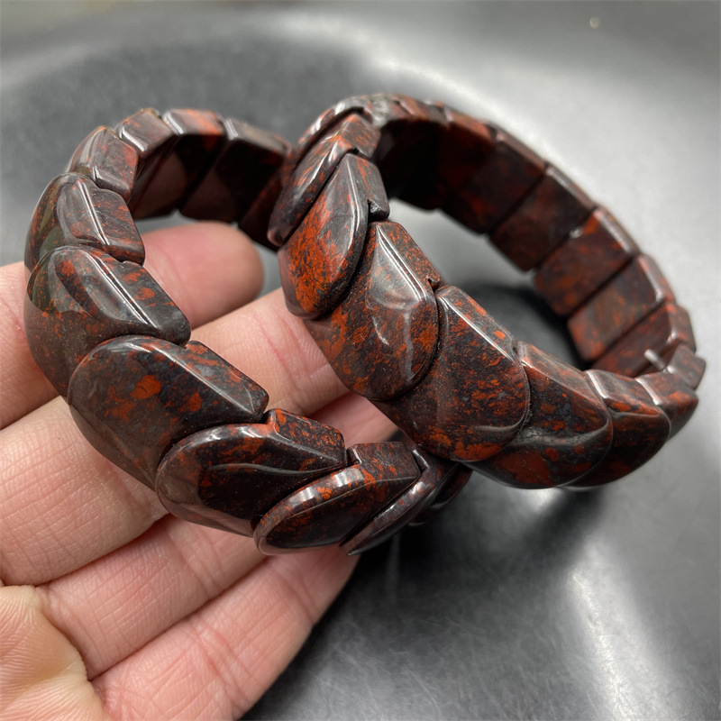 万玉批发 新疆红伊丁鸡血玉手排 龙鳞鸡血石手串 手链