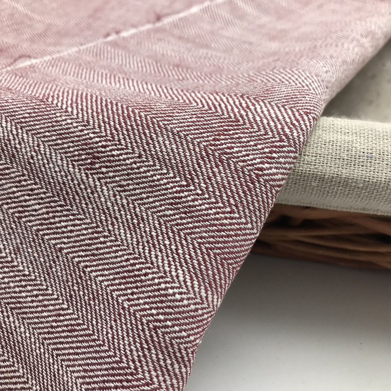 斜纹色织棉麻布 人字斜亚麻服装面料 裤料套装色织麻布 色织亚麻