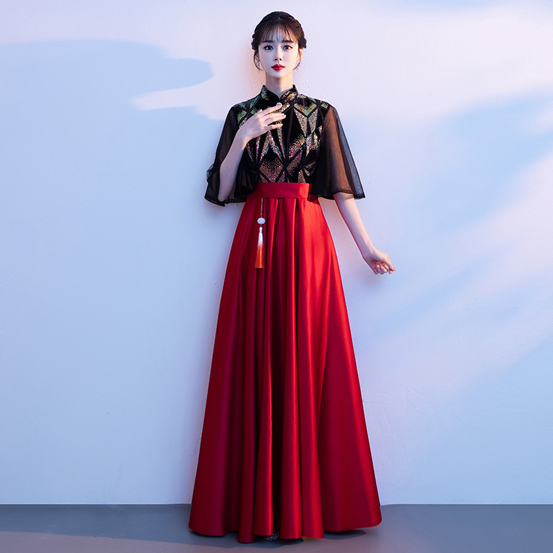 大合唱团演出服长裙女比赛表演服装主持人晚礼服指挥朗诵气质高端