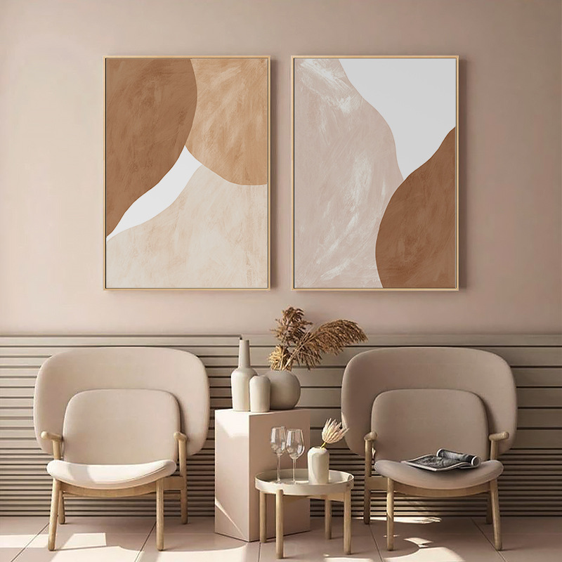 北欧风格装饰画莫兰迪色系客厅背景墙挂画双联卧室床头抽象民宿画