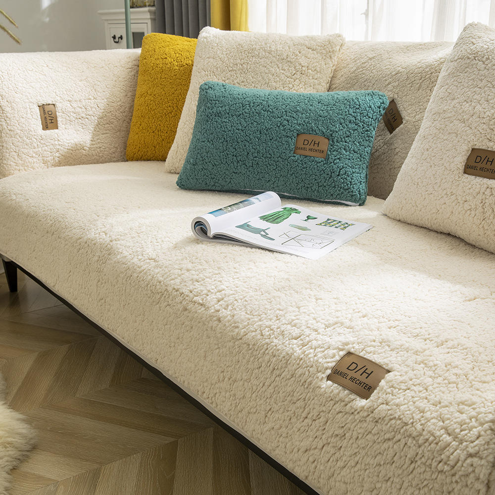 羊羔绒沙发垫防滑高档皮沙发套罩北欧简约冬季加厚毛绒坐垫子盖布