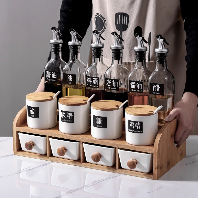 厨房调味料收纳架调味罐木架 家用调料架油盐酱醋收纳架调料盒架
