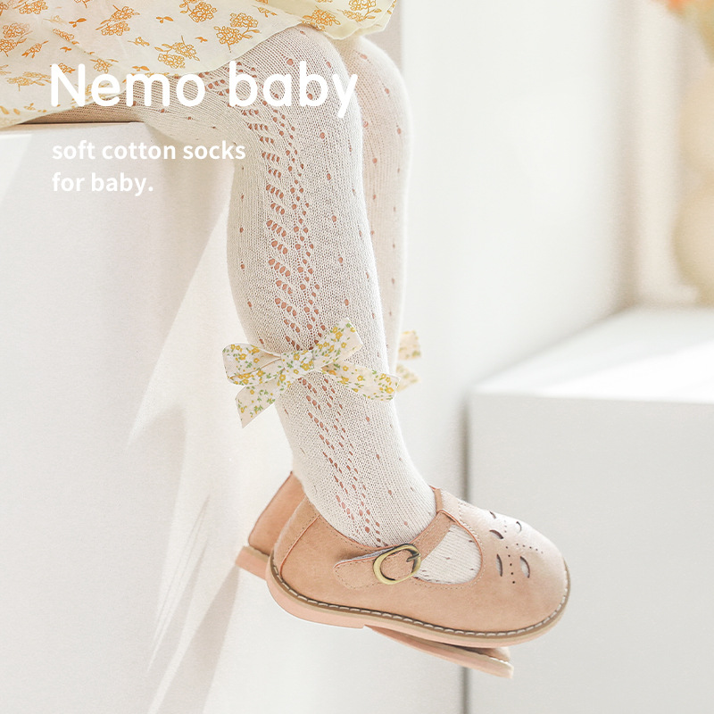 Baby Leggings Socks Newborn Baby Mesh Panty-Hose Spring Combed Cotton Thin Bow Children Body Stockings