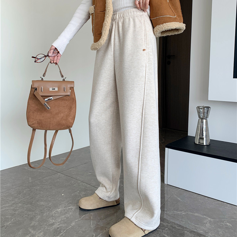 600g慵懒风高腰阔腿裤宽松直筒休闲长裤松弛感裤子加绒加厚弯刀裤