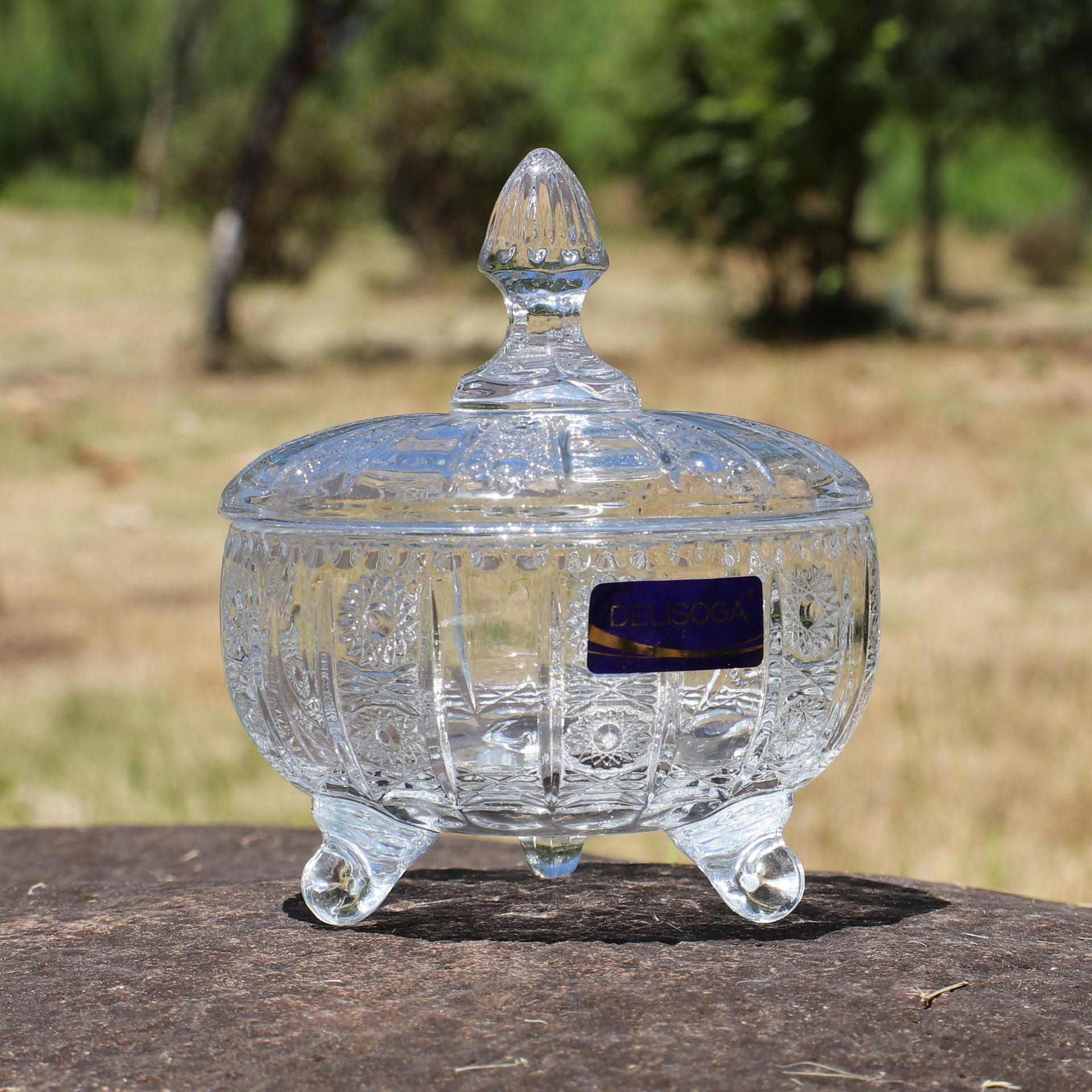 透明三爪玻璃糖果罐创意糖缸储物罐带盖防尘德力水果盘客厅摆件