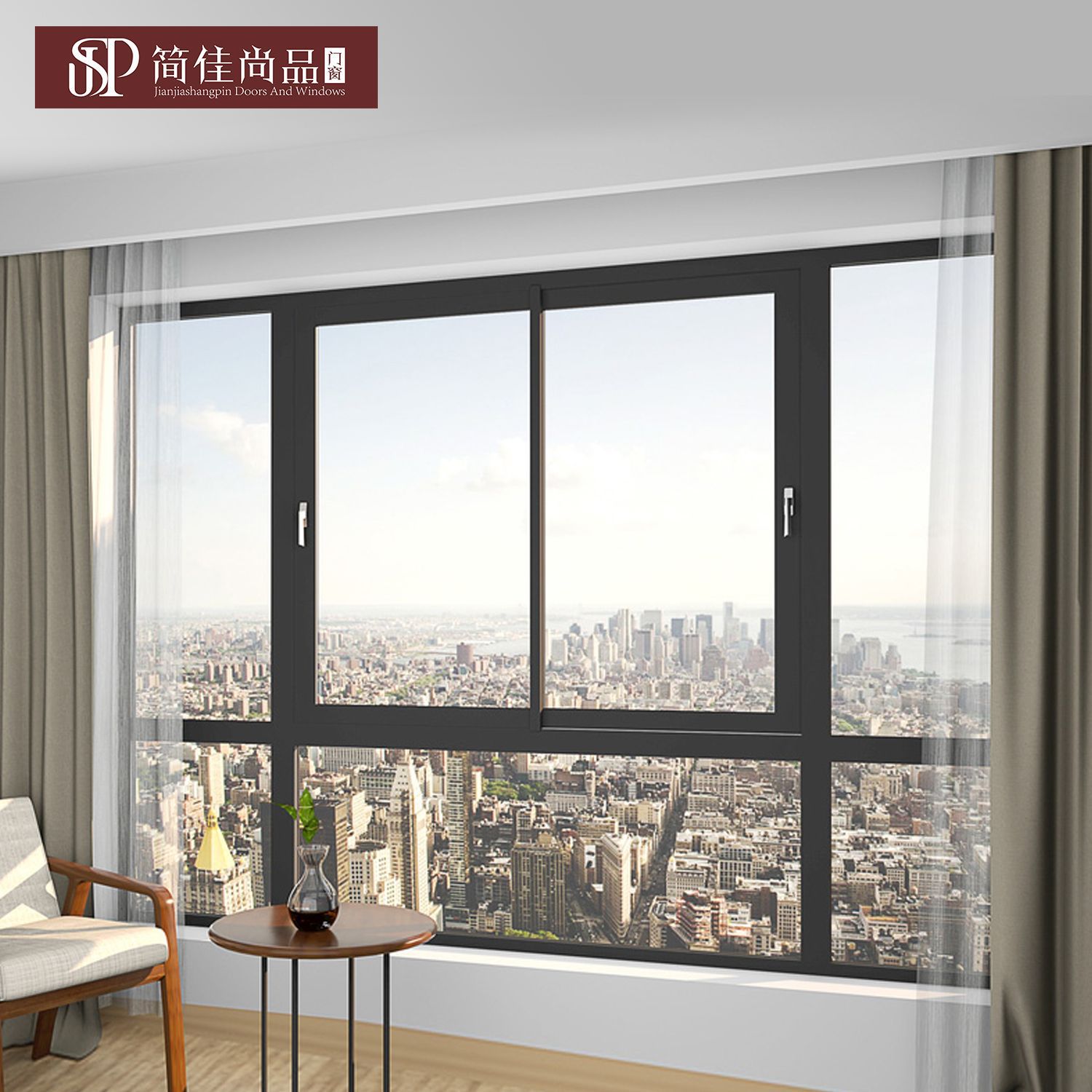 佛山断桥铝门窗 隔音隔热客厅落地玻璃 铝合金门窗纱窗一体定 制