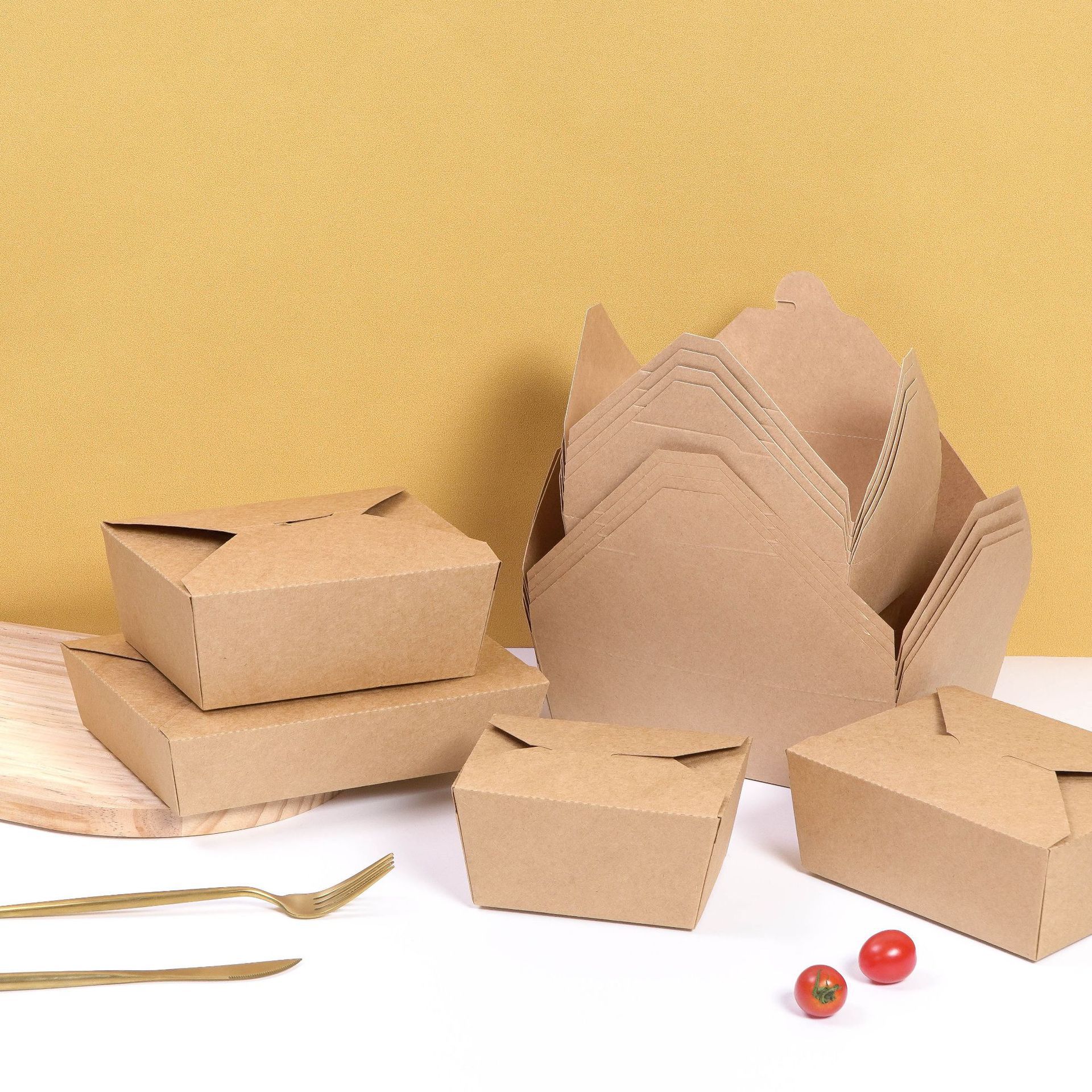 免折叠外卖打包盒一次性牛皮纸餐盒沙拉炒饭快餐便当盒炸鸡外卖盒