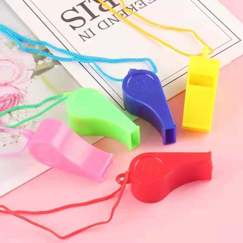 24 Pcs Per Pack with Rope Children Whistle Wholesale Cheer Atmosphere Props Supplies Whistle Plastic Whistle Necklace Toys