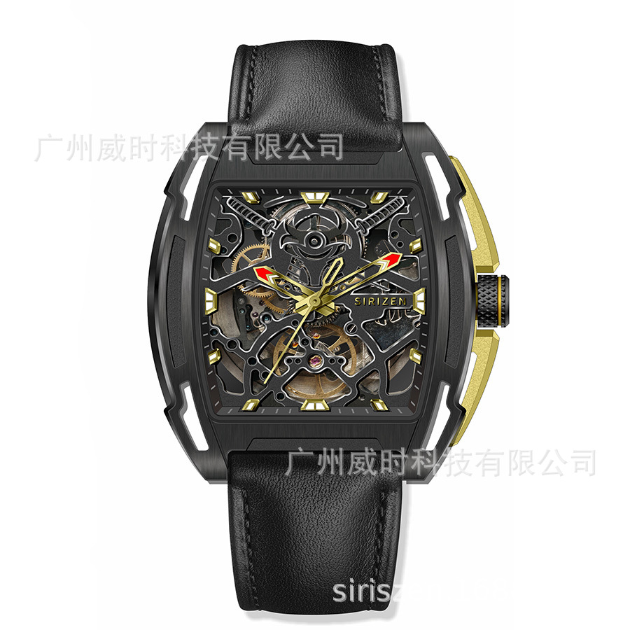 sirizen 海鸥st2553机芯镂空设计防水男士自动机械夜光手表41.5mm