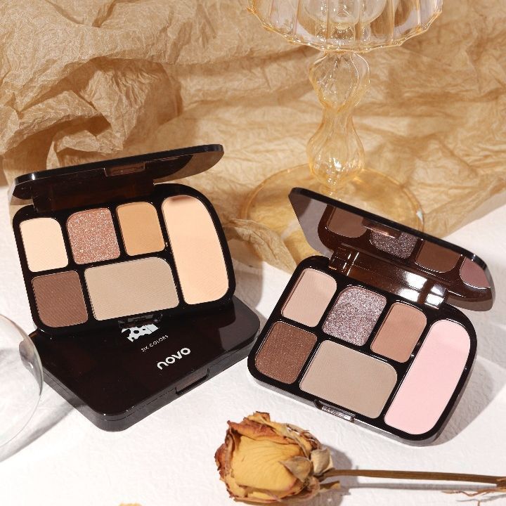 彩妆novo星落漫野六色眼影低饱和珠光细闪哑光腮红修容眼影一体盘