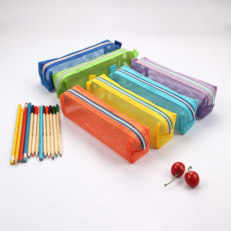 Spot Simple Color Plastic Net Pencil Case Stationery Box Student Office Multi-Purpose Large Capacity Good-looking Buggy Bag