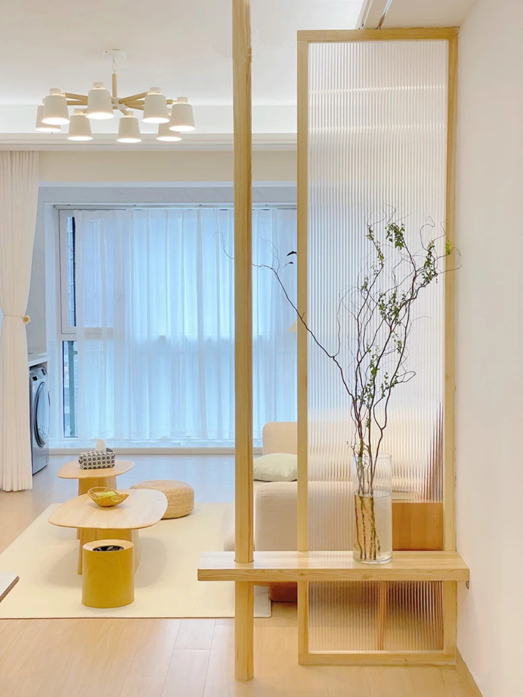 日式实木屏风隔断小户型客厅装饰现代简约入户玄关玻璃隔断墙