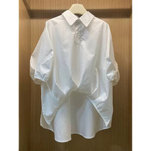 2023夏季宽松百搭短袖Polo领衬衫日系白色设计感小众衬衣洋气上衣