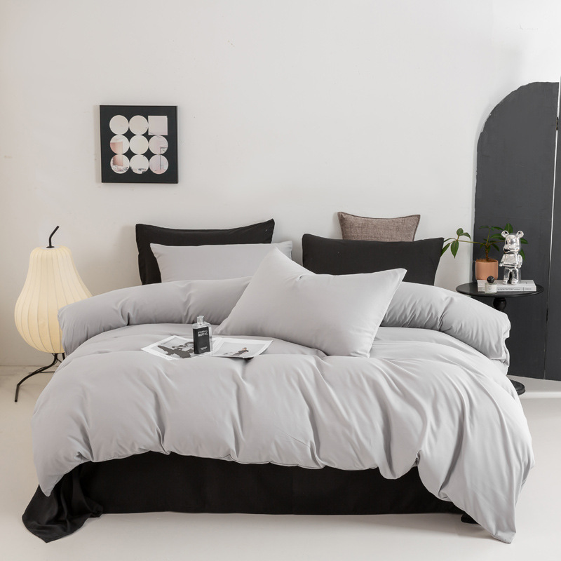 跨境新款纯色加厚磨毛水洗棉四件套被套床单学生三件套床上用品