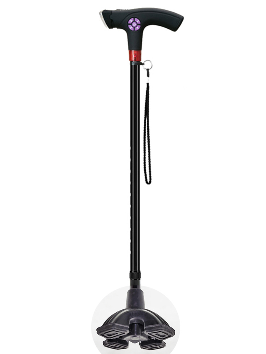 拐杖带灯光拐棍老人智能手杖四脚防滑轻便老年人多功能伸缩拐柜扙