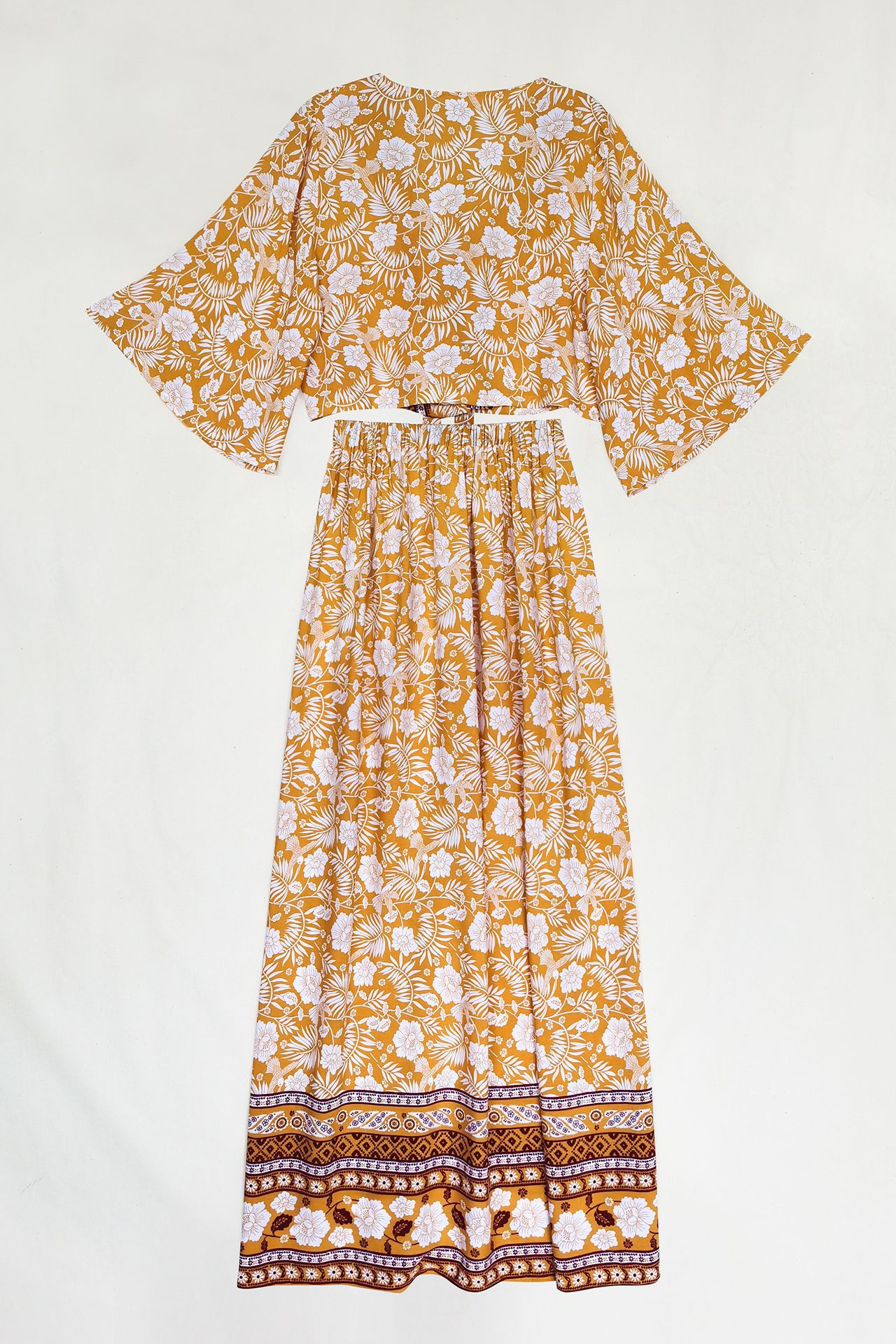 夏季波西米亚风格裙子 印花长裙人棉女装 v领性感上衣裙子两件套