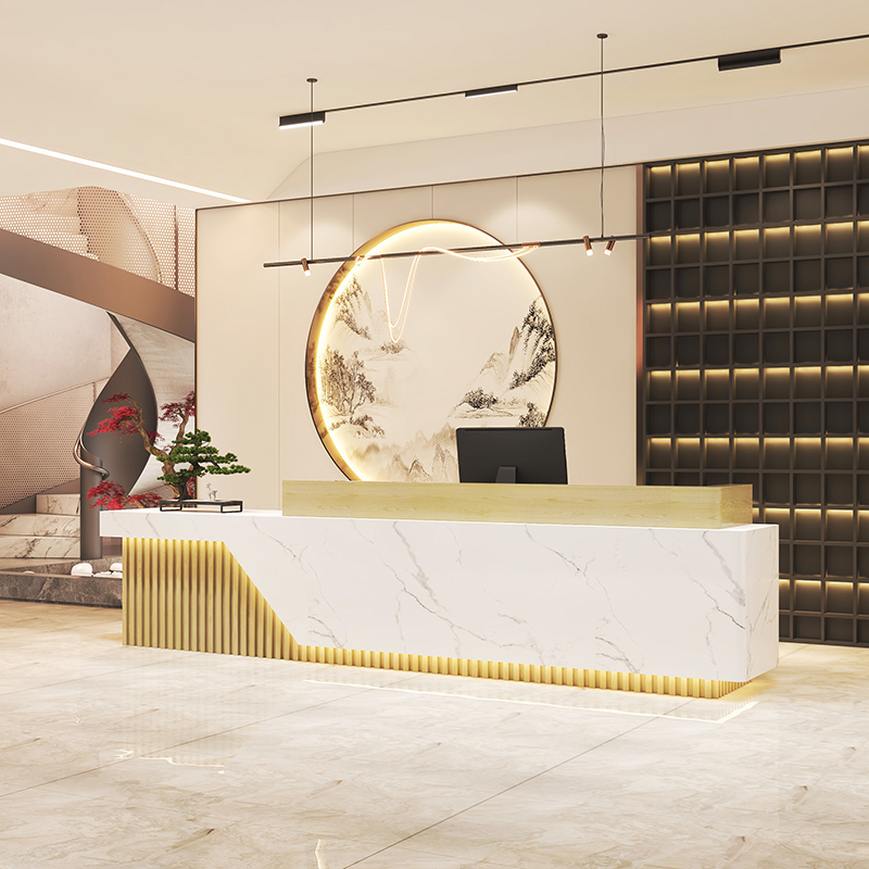 现代简约公司酒店会所大厅前台桌接待台大气柜台大理石吧台收银台