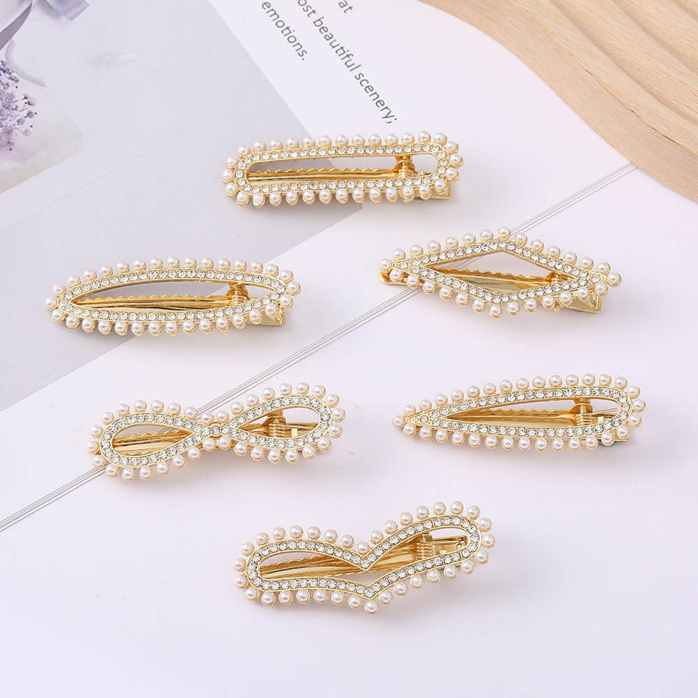 韩国网红ins珍珠发夹 夏季侧边水钻发夹碎发刘海夹头饰饰品批发