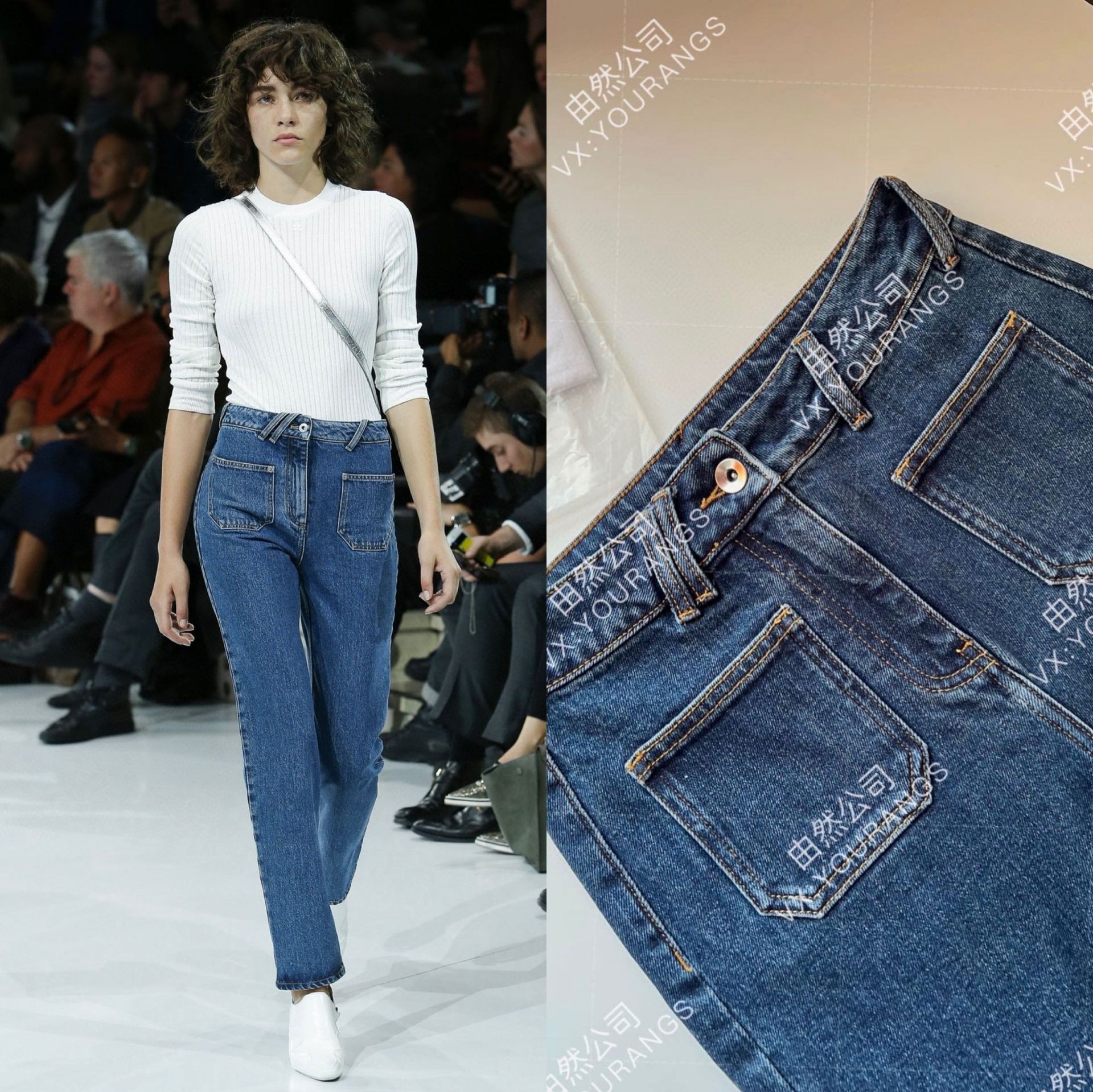 22春夏新款 调直腿型 rs秀场经典设计感双口袋修身小直筒女牛仔裤