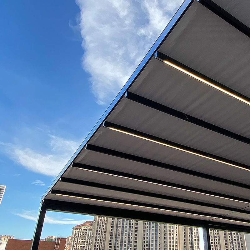 定制户外阳光房遮阳铝合金重型双轨天幕 伸缩雨篷电动摇控太阳棚