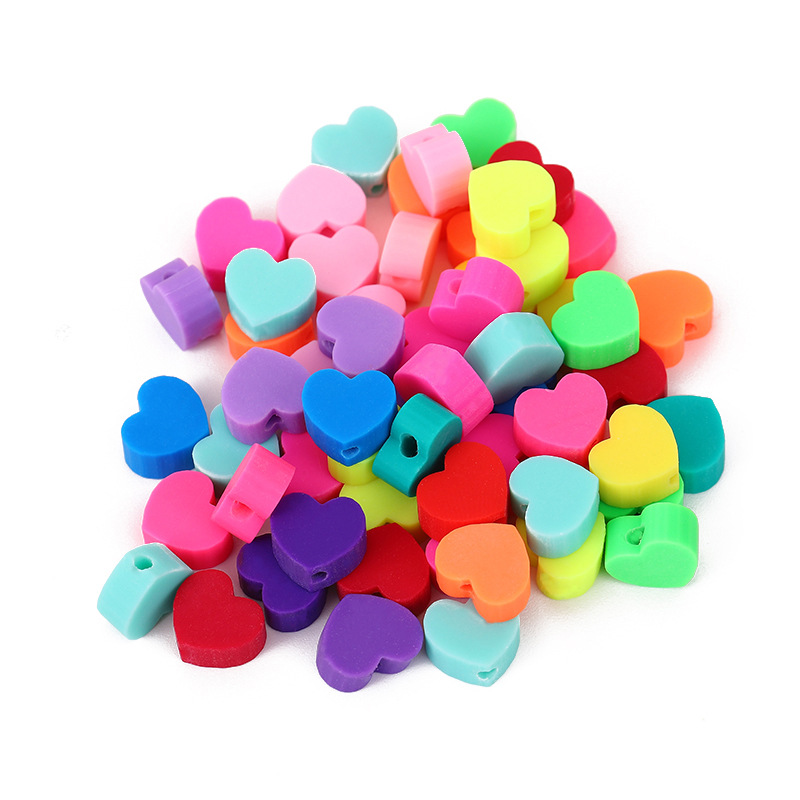 Hot Sale Polymer Clay Handmade Beaded DIY Accessories Polymer Clay Beads Love Heart Colorful Beads Polymer Clay Slice Beads Factory Direct Sales