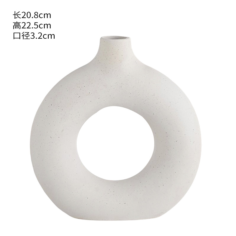 Ceramic Vase Ins Circle Vase Creative Ceramic Vase White Vase Frosted Vase Flower Arrangement Cross-Border Hot