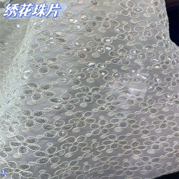 2024新款时尚新品绣花亮片布料连衣裙童装花边辅料服装单边绒面料