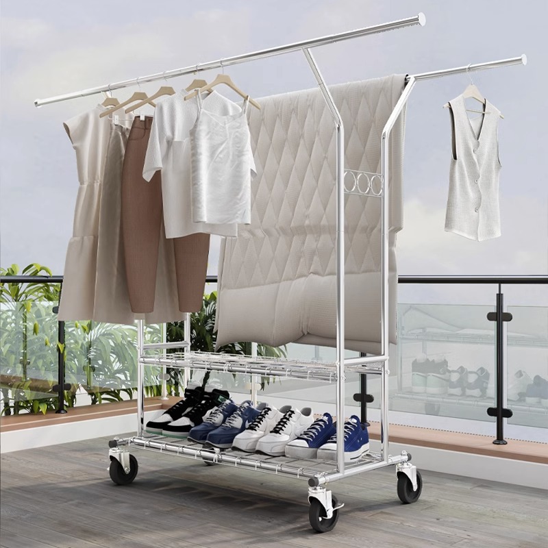 晾衣架落地双杆室内家用阳台晾衣杆室外伸缩晾晒衣架子晒被子神器