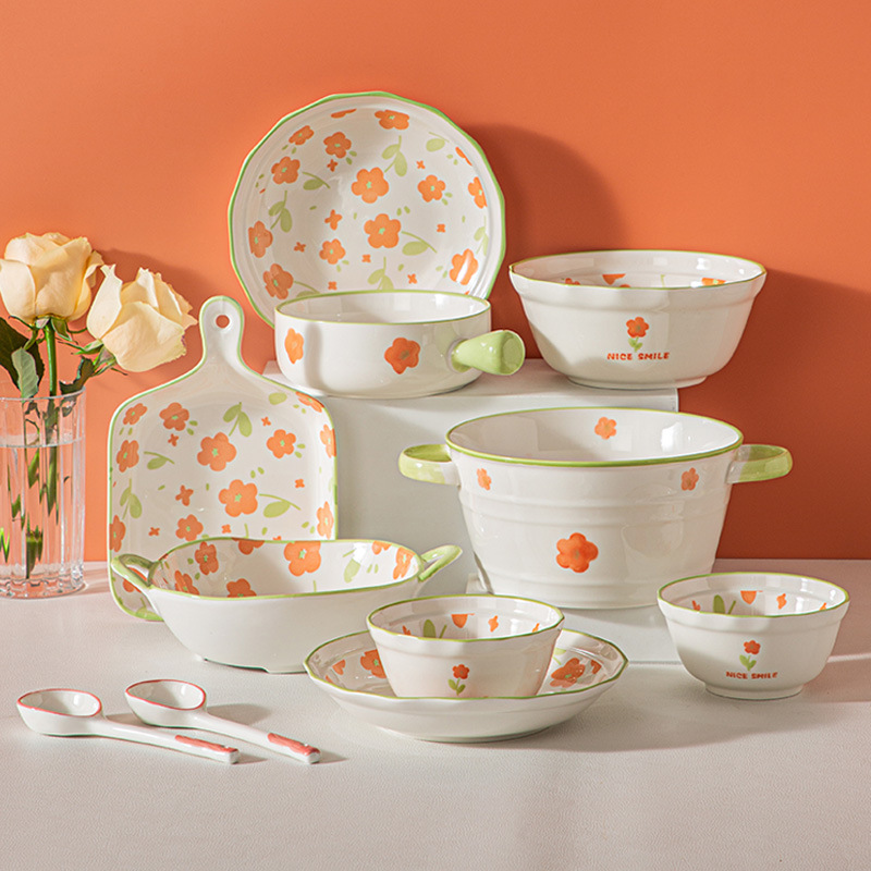 ins cute small pink ceramic household rice bowl dish dish personality bowl dish & plate tableware