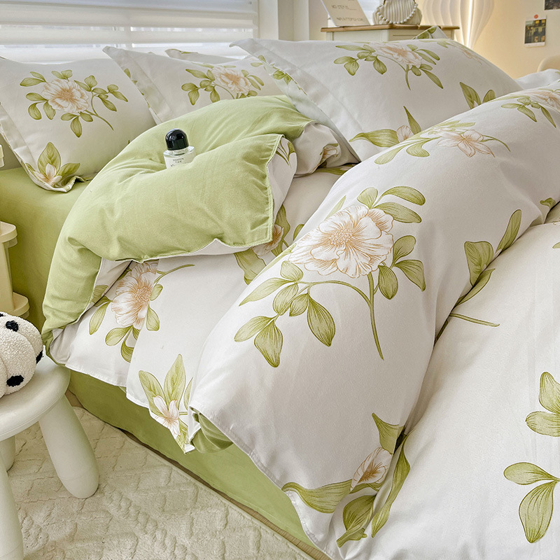亲肤磨毛床上四件套小清新被套加厚水洗棉床单被罩宿舍三件套批发