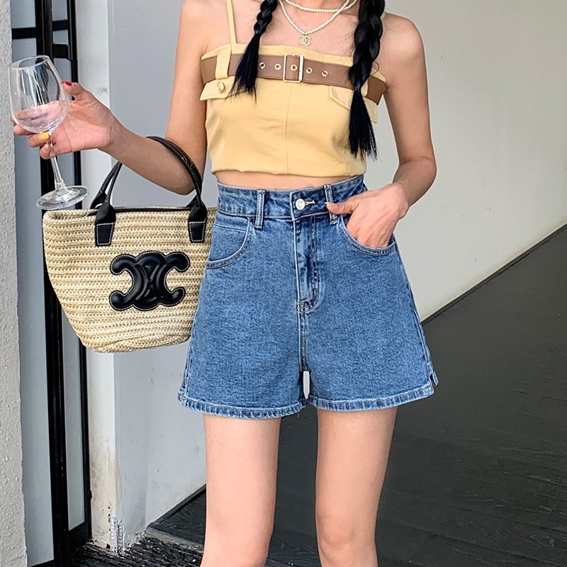 夏季高腰牛仔短裤女2024新款韩版女装显瘦宽松破洞网红a字热裤潮