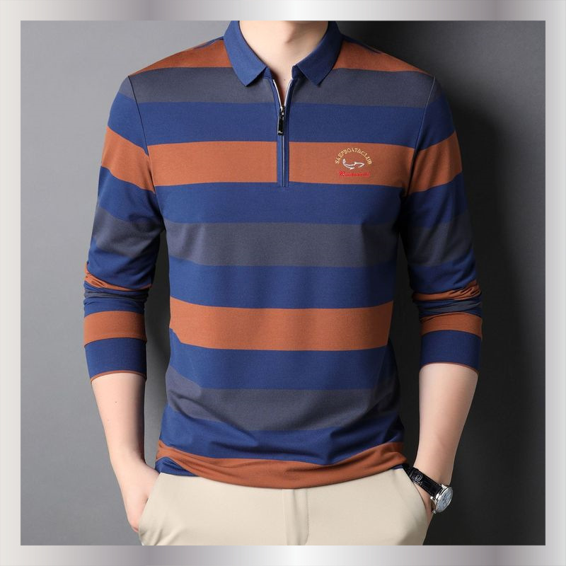 2024新款商务秋季男式拉链t恤长袖polot休闲绣花男装一件批发